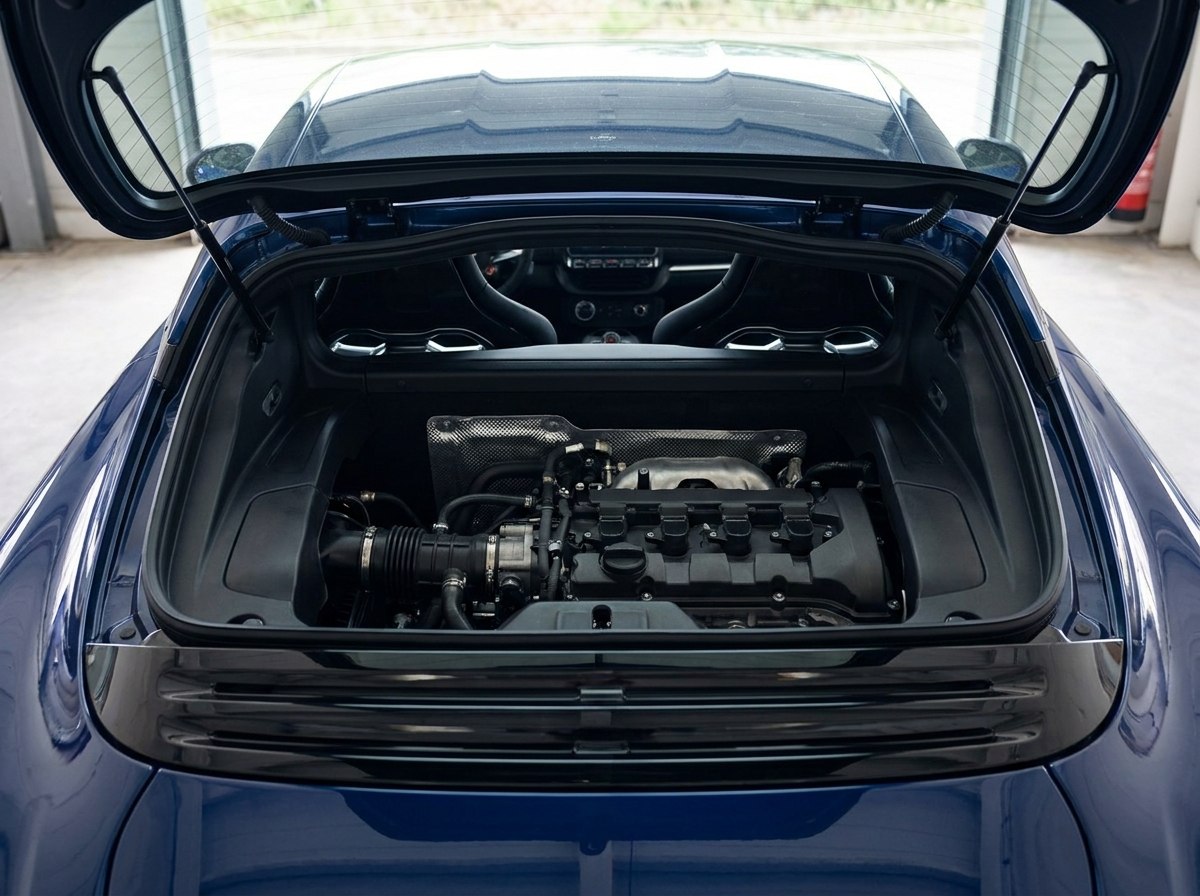 Moteur Alpine A110 : 4 cylindres 1.8 turbo en position centrale arrière sous la vitre