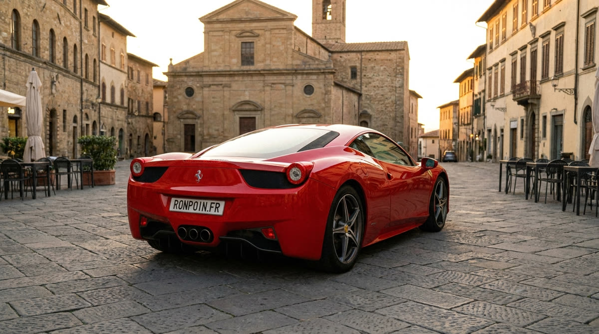Ferrari 458 Italia de trois quarts arrière avec triple sortie d'échappement centrale