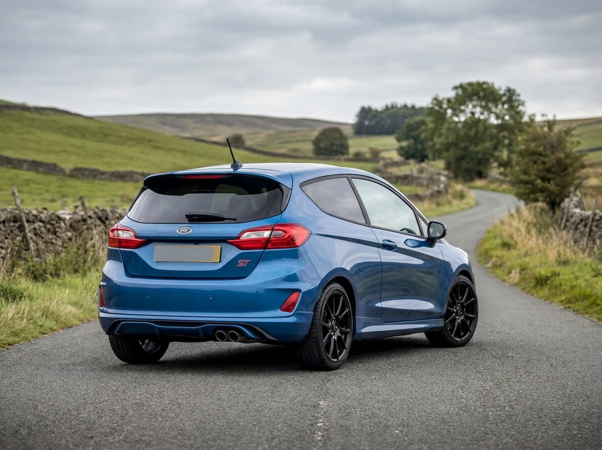 Ford Fiesta ST de trois quarts arrière avec diffuseur et double échappement