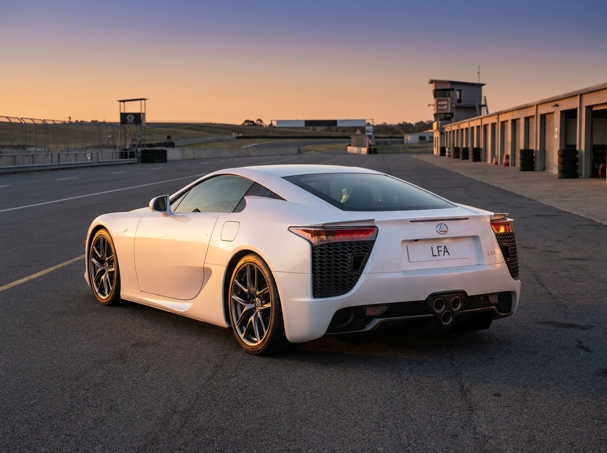Lexus LFA de trois quarts arrière avec triple sortie d'échappement triangulaire