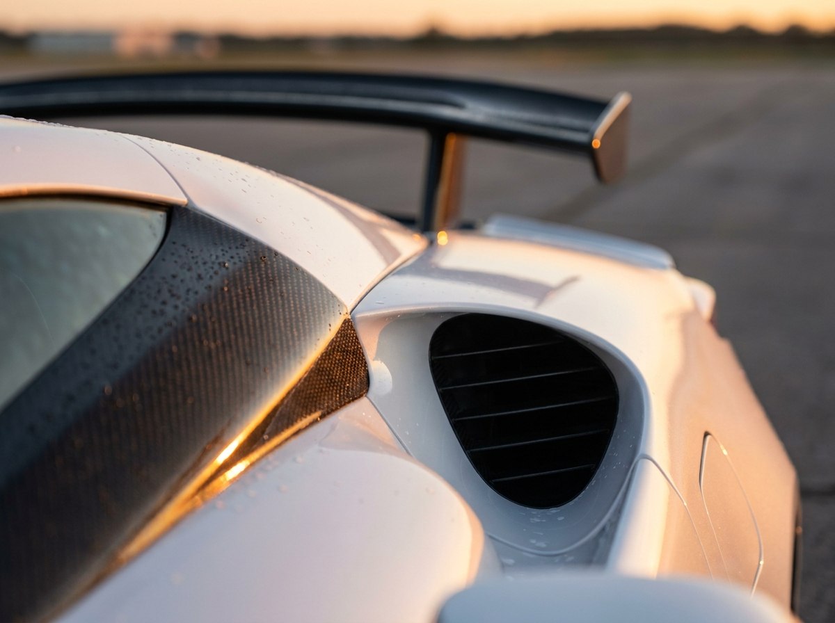 Détail Lexus LFA : aile arrière en carbone et badge LFA