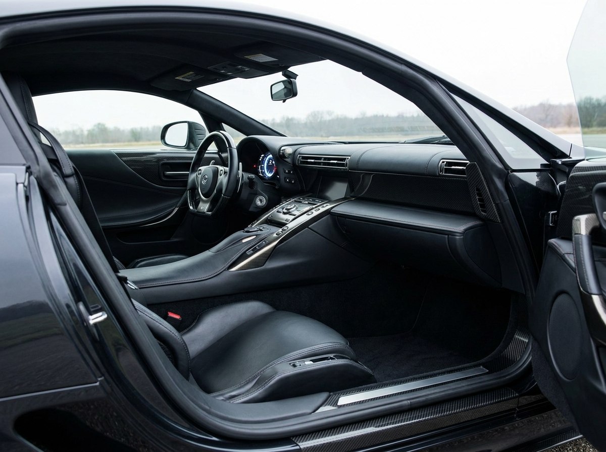 Intérieur Lexus LFA : compte-tours numérique central et habitacle carbone cuir