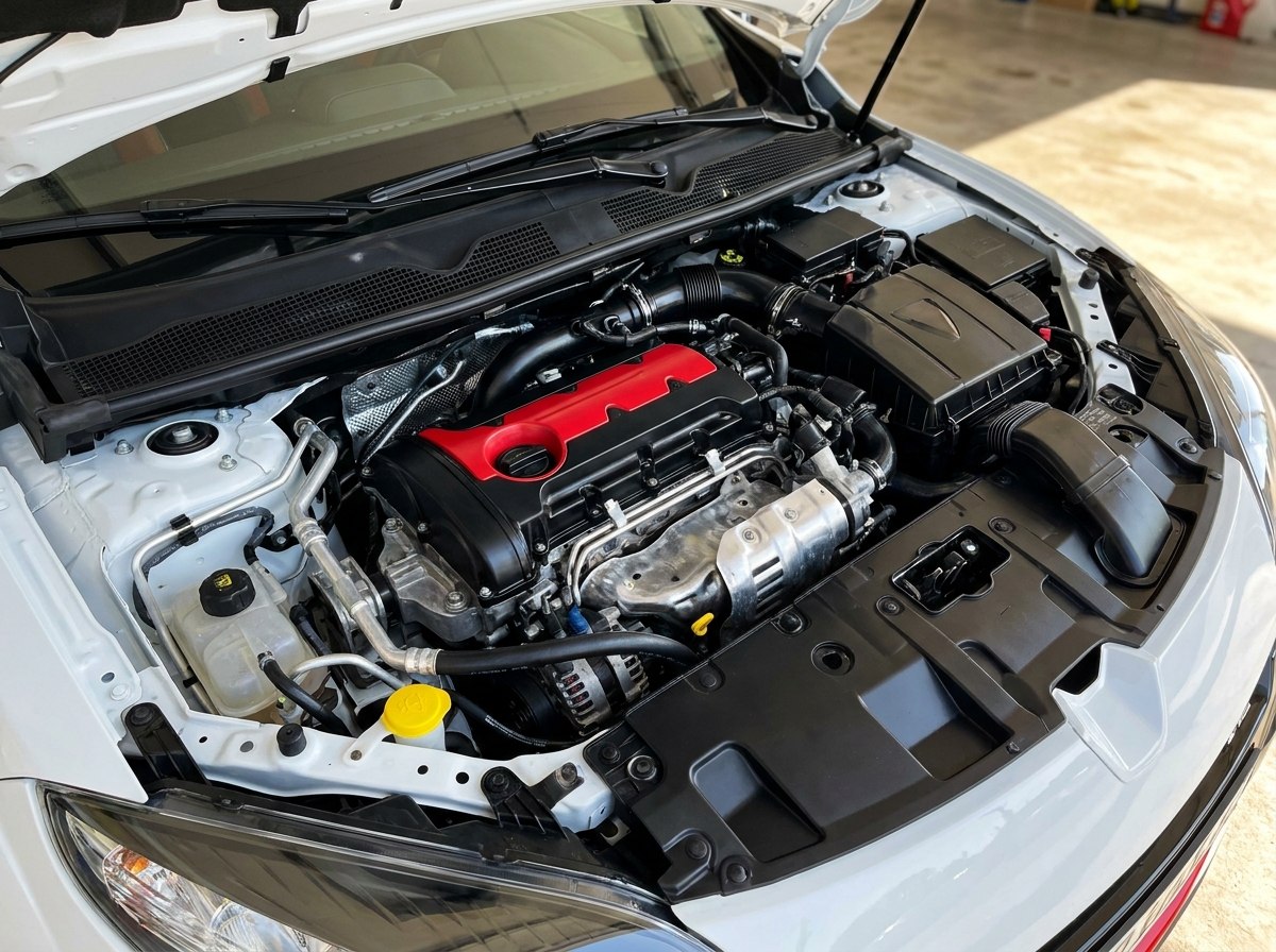 Moteur Mégane 3 RS : 2.0 turbo F4RT sous le capot, cache moteur RS