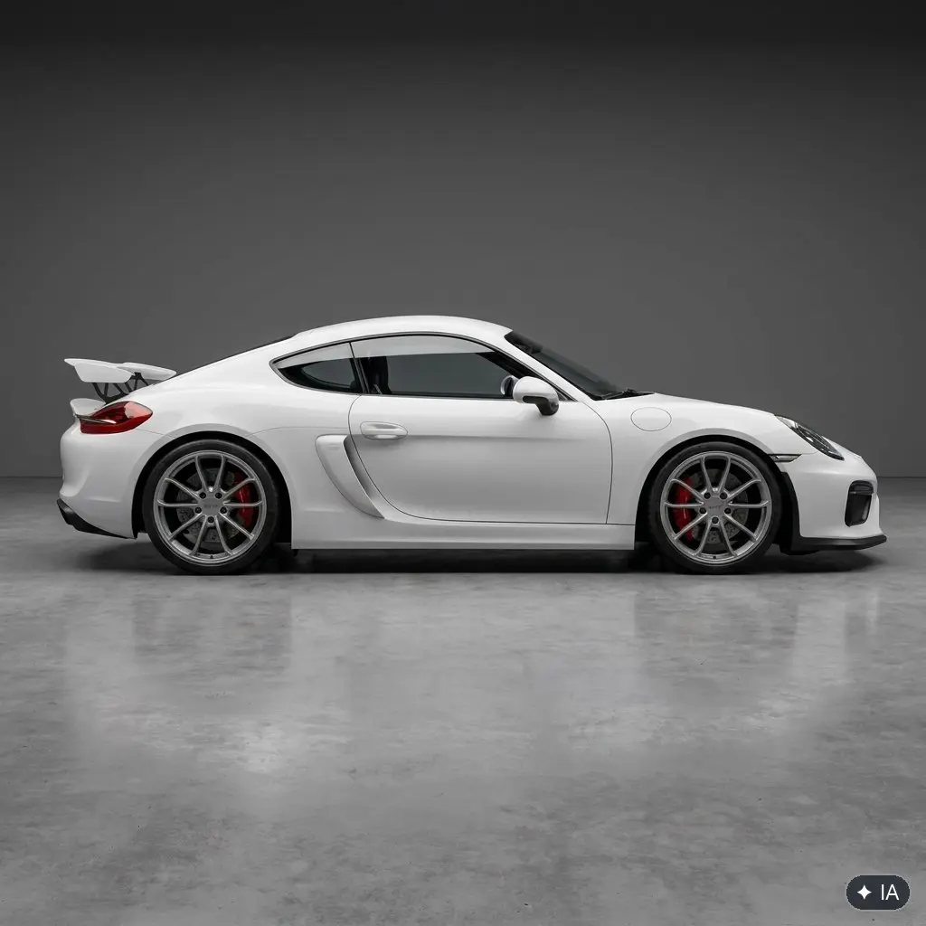 Porsche Cayman GT4 de profil, grand aileron fixe
